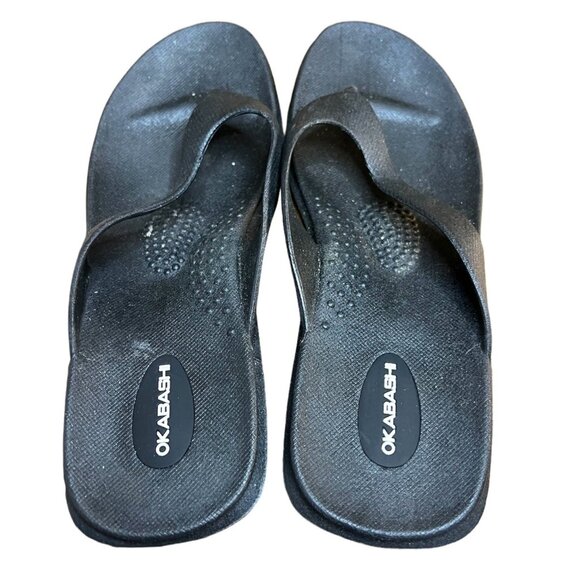 Okabashi Womens Black Comfort Flip Flops Size 8  Sandals Ergonomic Footbed - Picture 2 of 4